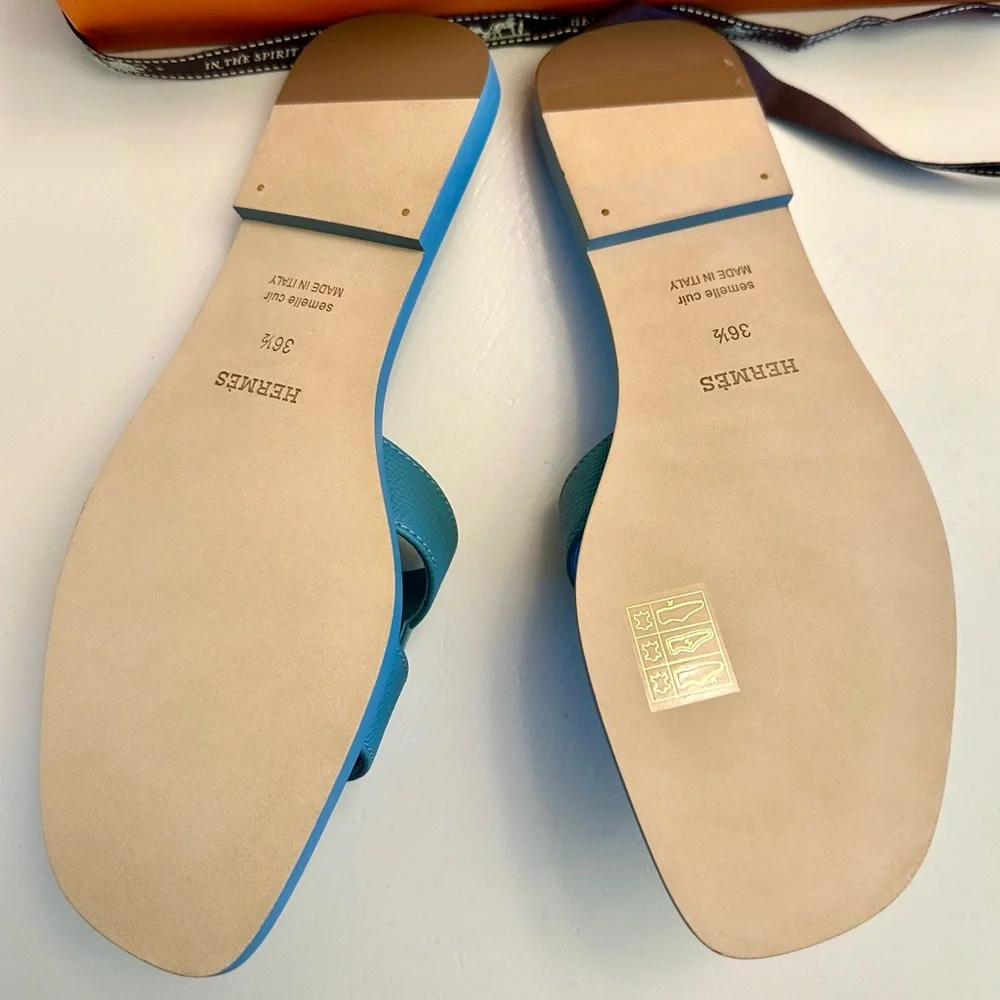 Brand New In Box Hermes blue mineral oran sandal 36.5 - Picture 2 of 6
